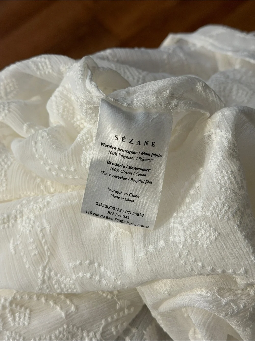 Sézane Size US 2 / FR 34 Valentine Blouse In Ecru NWT Embroidered Quiet Luxury